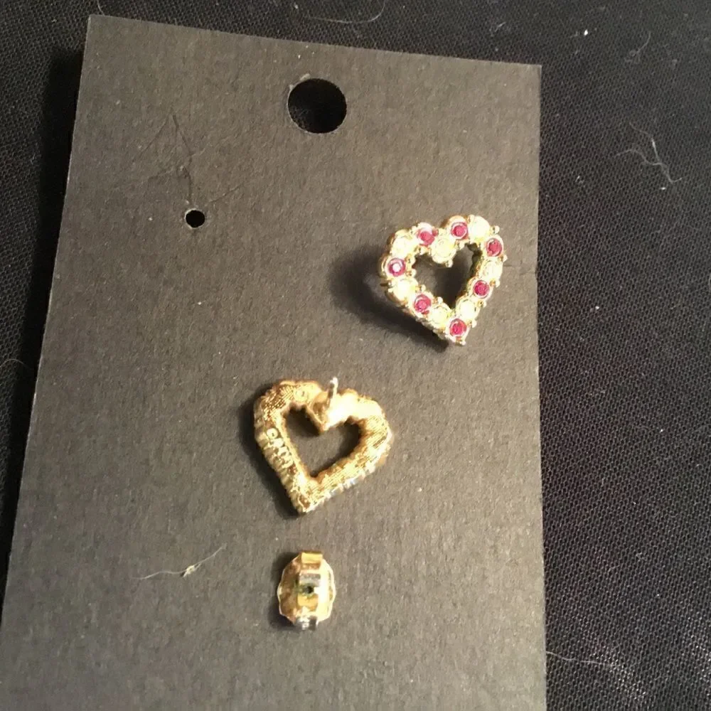 Goldtone Red and Clear Crystal Heart Earrings